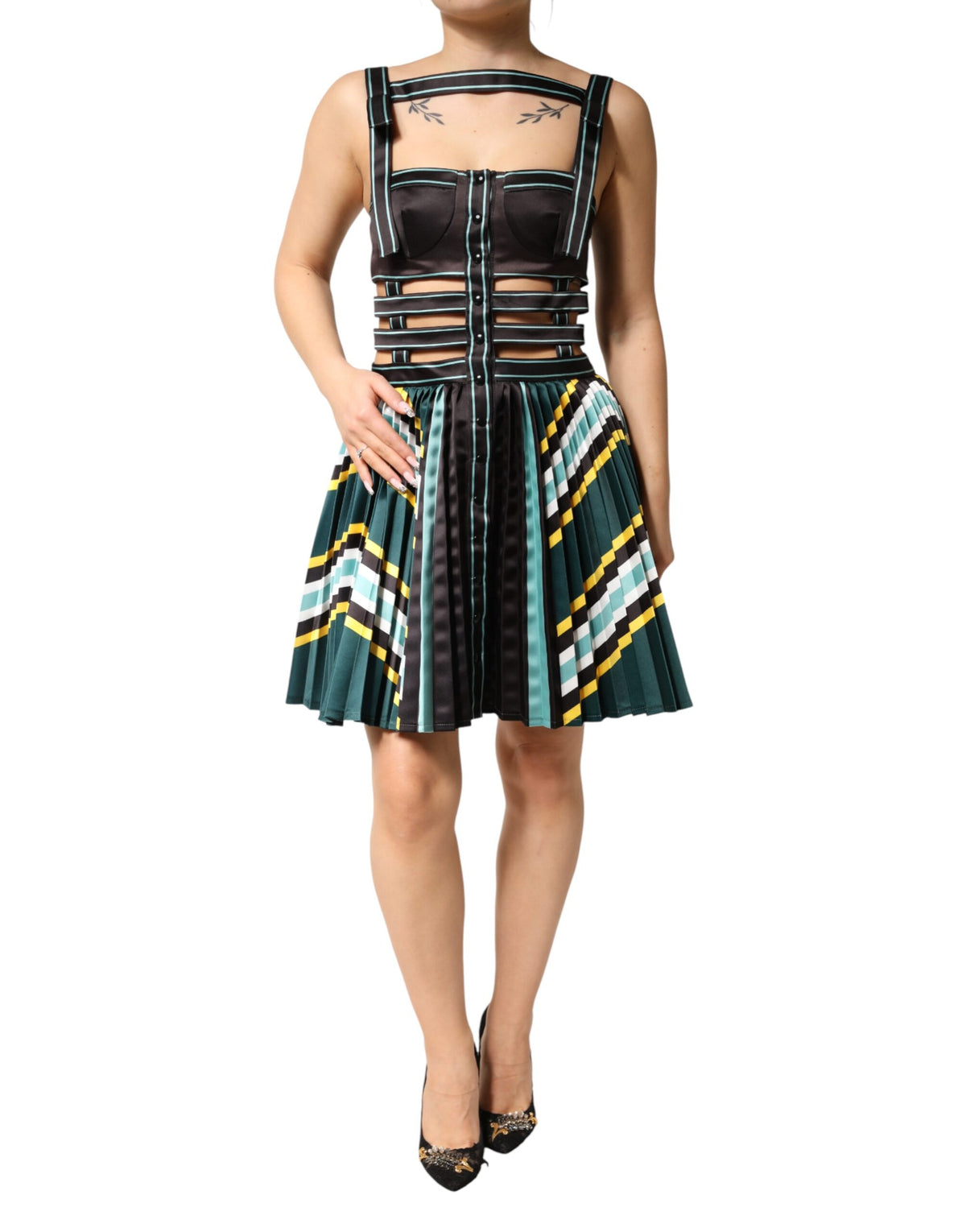 Philosophy di Lorenzo Serafini Mehrfarbiges ärmelloses A-Linien-Kleid