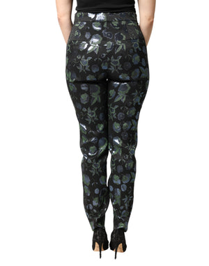 Dolce & Gabbana Blaue und grüne Blumenhose mit Metallic-Effekt