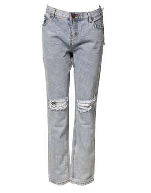 One Teaspoon Hellblaue zerrissene gerade Jeans mit mittlerer Taille
