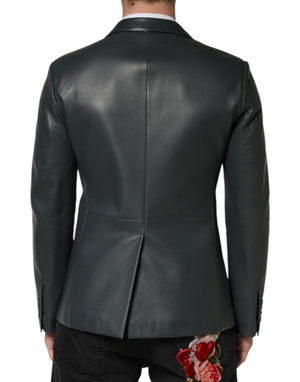 Dolce & Gabbana Schwarzer Leder-Zweireiher-Blazer mit 2 Knöpfen