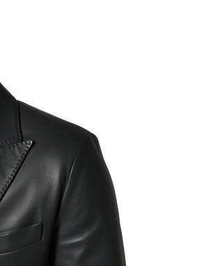 Dolce & Gabbana Schwarzer Leder-Zweireiher-Blazer mit 2 Knöpfen