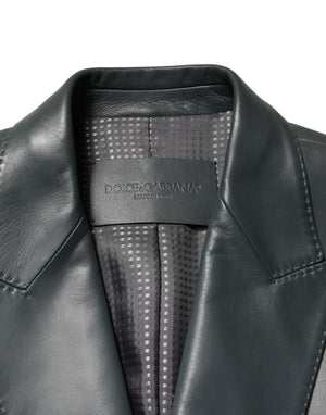Dolce & Gabbana Schwarzer Leder-Zweireiher-Blazer mit 2 Knöpfen