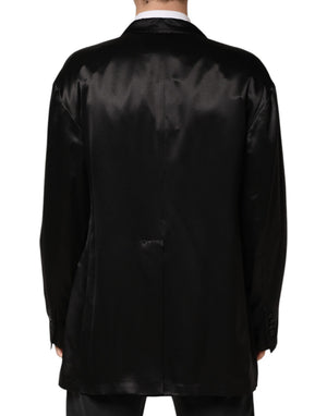 Dolce & Gabbana Schwarzer Seiden-Zweireiher-Blazer mit 2 Knöpfen